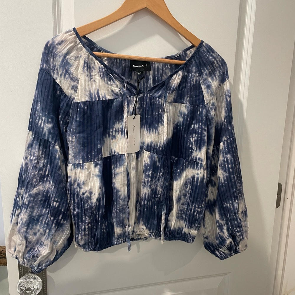 NWT Line and Dot Bubble Sleeve Tye Dye Peasant Blouse Size Small